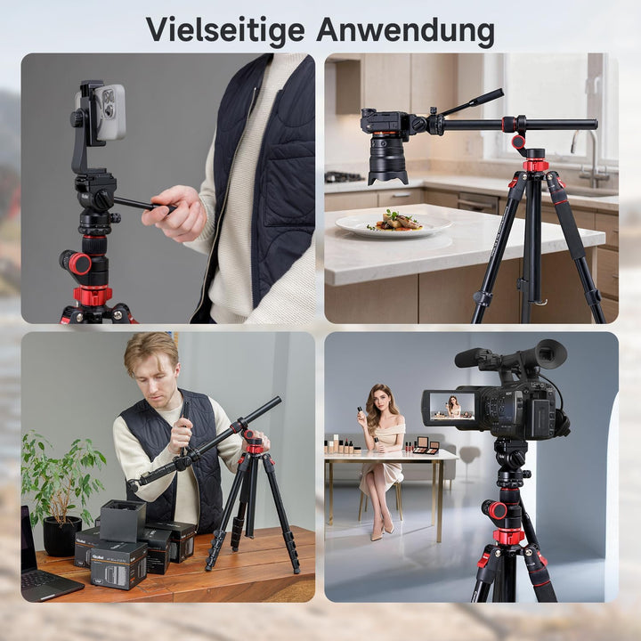 Rollei Compact Traveler No.2 XL Video Stativ Kamera mit Auslegearm 212cm Aluminium Kamerastativ mit