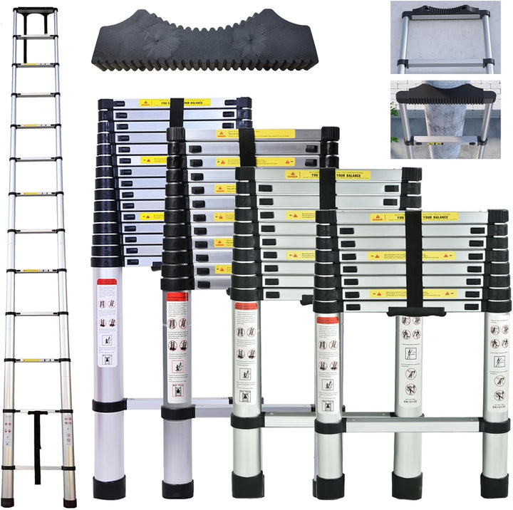 Hooha Aluminium Teleskopleiter Klappbar 3,9m/5,1m/6,3m mit Anti-Rutschmatte aus Gummifasern Folding