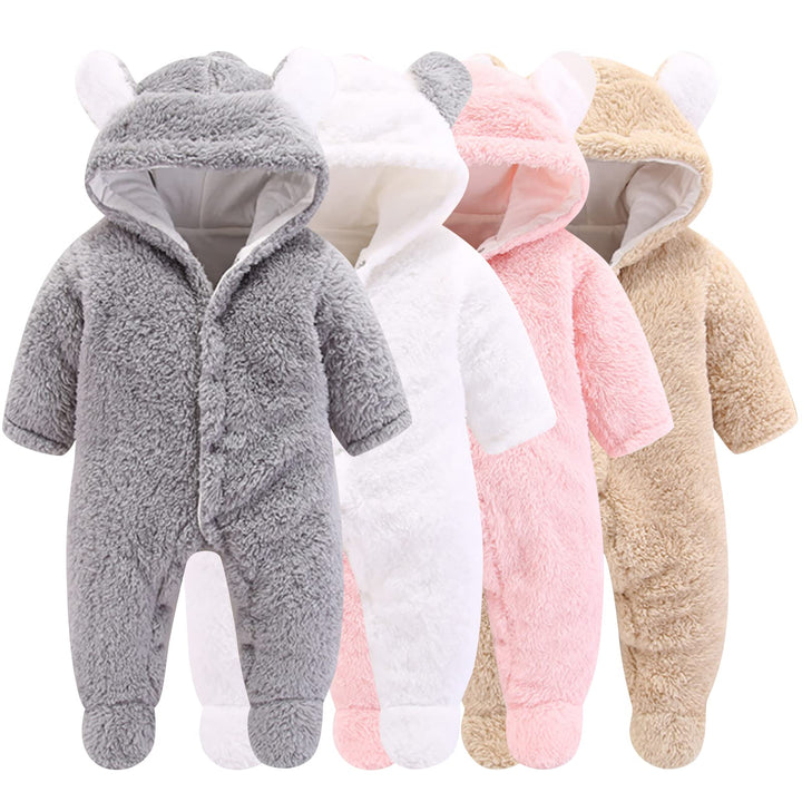 Neugeborene Baby Cartoon Bär Schneeanzug Wintermantel Fleece Kapuze Strampler Jumpsuit Grau 3-6 Mona
