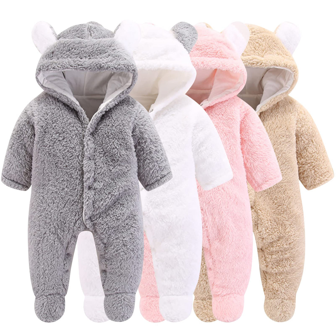Winmany Neugeborene Baby Cartoon Bär Schneeanzug Wintermantel Fleece Kapuze Strampler Jumpsuit Grau
