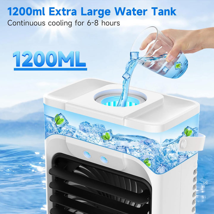 1200ml Mobile Klimaanlage mit Fernbedienung, 5 in 1 Mobiles Klimagerät, 3 Geschwindigkeiten, 3 Nebel