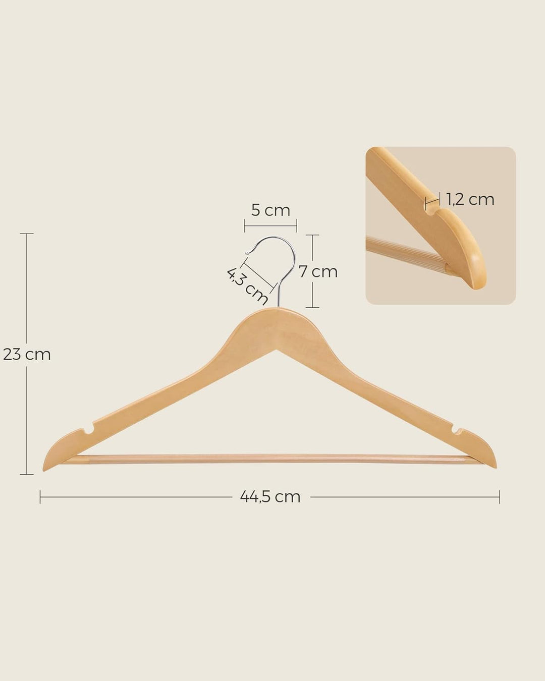 SONGMICS Kleiderbügel Holz, 20er Set, Bügel aus Massivholz, Einkerbungen im Schulterbereich, rutschf