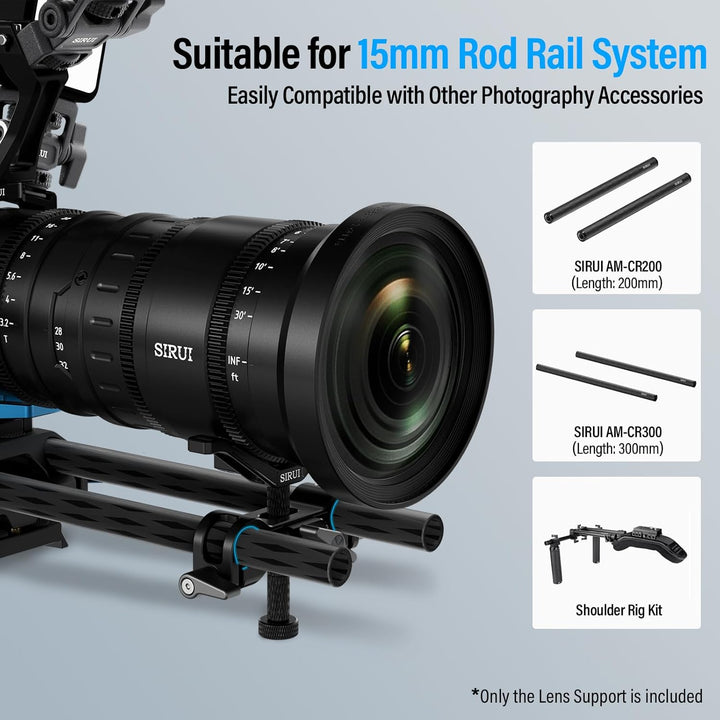 SIRUI AM-LB35 kameraobjektiv Unterstützung Lens Support, universelle 15mm Stangenklemme, 55mm Höhenv