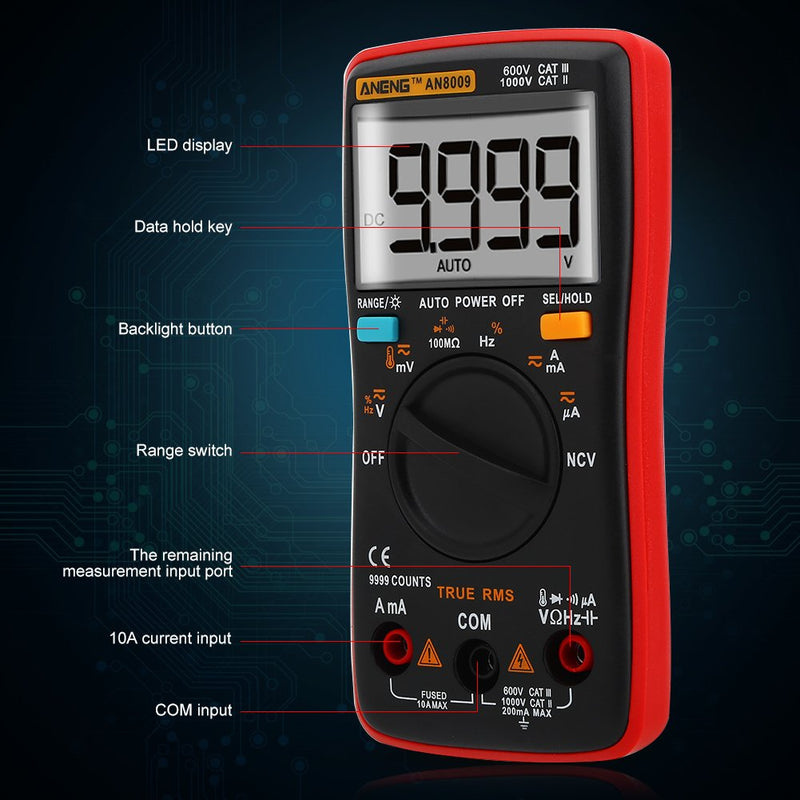 ANENG AN8009 Digitale Auto Ranging Multimeter 9999 Count True RMS AC/DC Spannung HFE Elektronische M