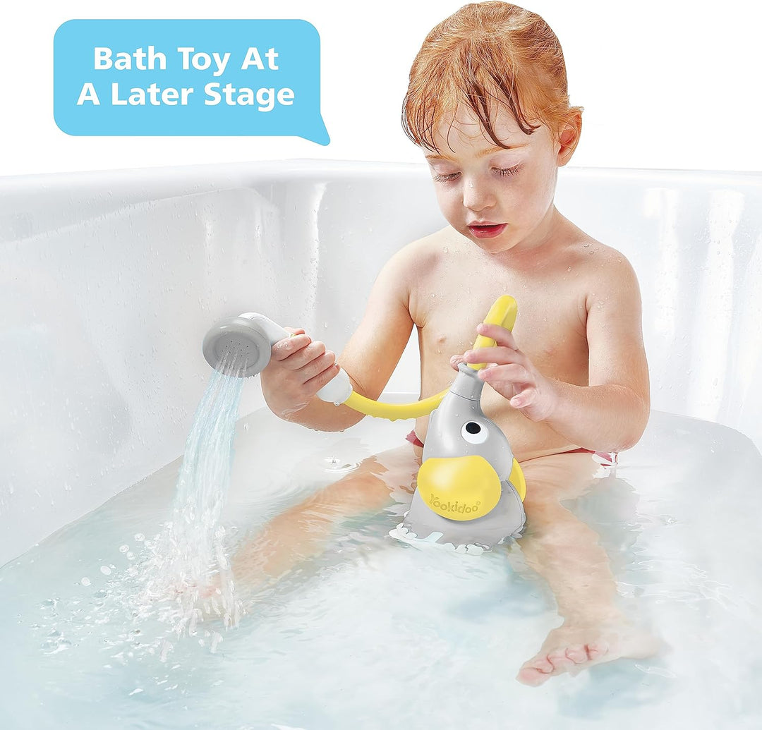 Yookidoo Baby Bath Shower Head - Elefant Water Pump with Trunk Spout Rinser - Control Water Flow fro
