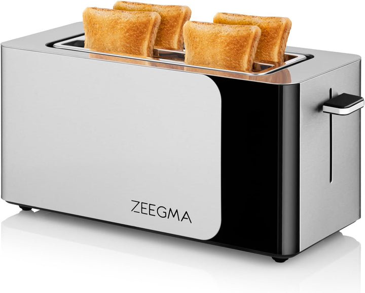 ZEEGMA TOSTEE SMART 4-Scheiben-Edelstahl-Brottoaster, Brötchenhalter, 1500 W, Auftauen, Aufwärmen &