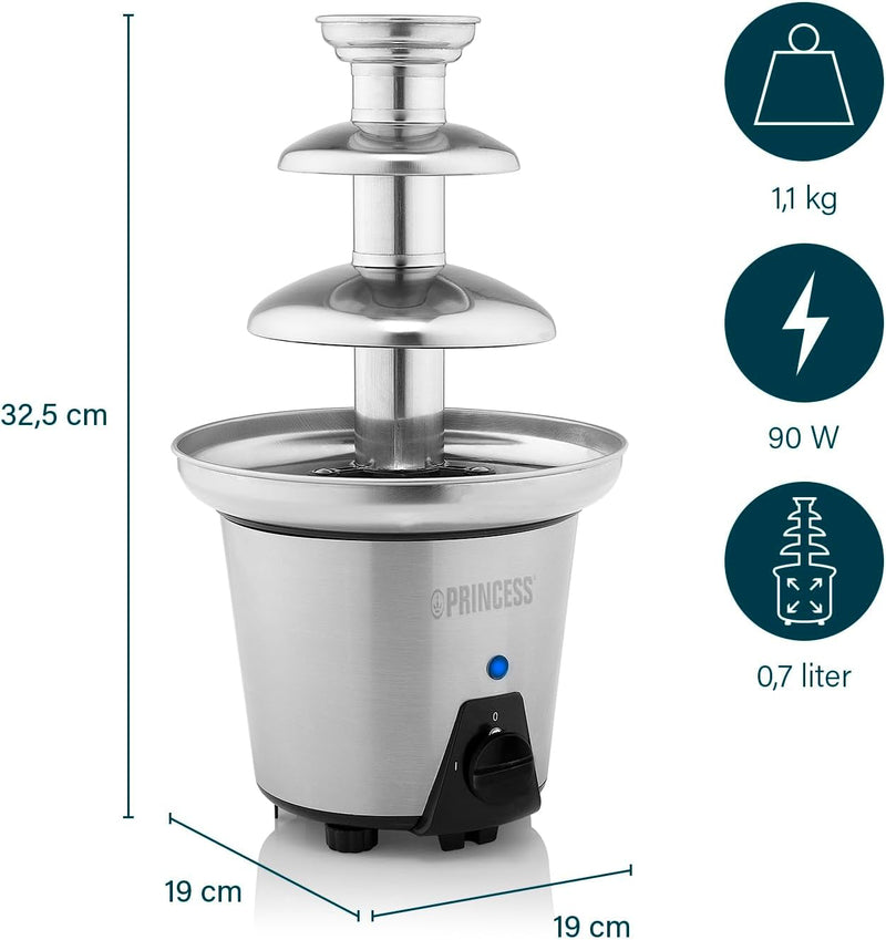 Princess Schokoladen Brunnen XL - 3 Ebenen, Warmhaltefunktion, PFOA Frei, 0,7 Liter, 90 Watt, 292998