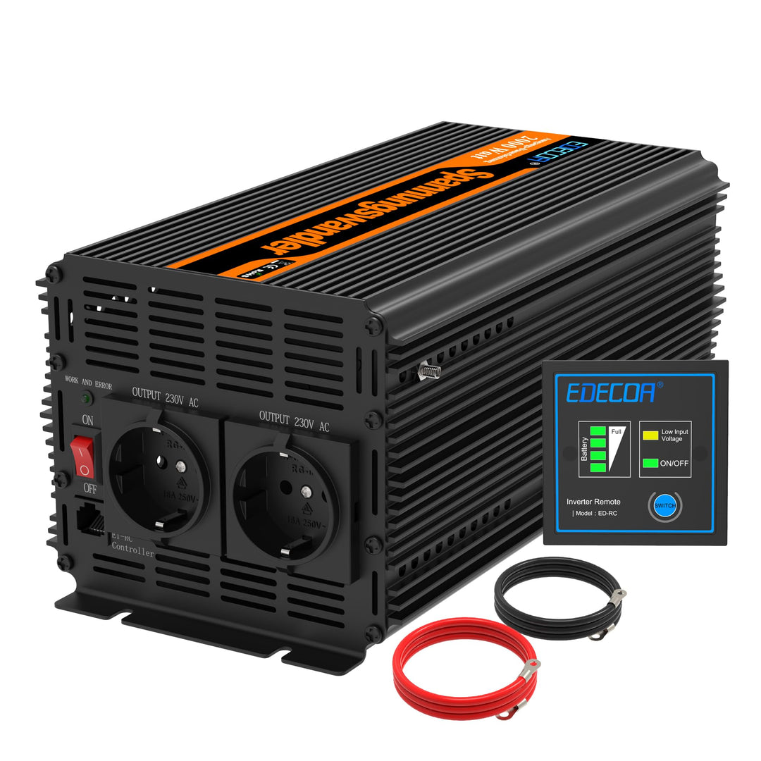 EDECOA Wechselrichter 2000w 24v 230v Spannungswandler mit Neuer Fernbedienung 2X USB und Bildschirm