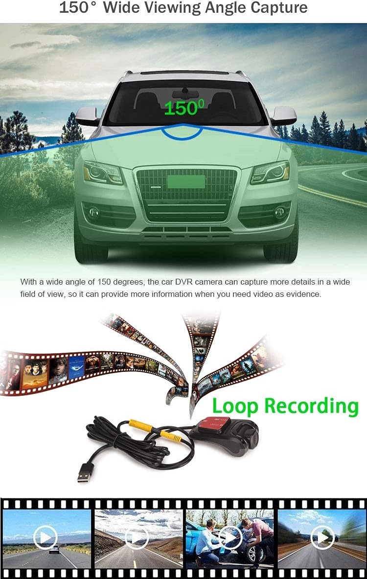 ERISIN HD 1080P 150° Weitwinkel Mini Auto Dashcamera Wasserdicht USB Dashcam Auto DVR Recorder Nacht