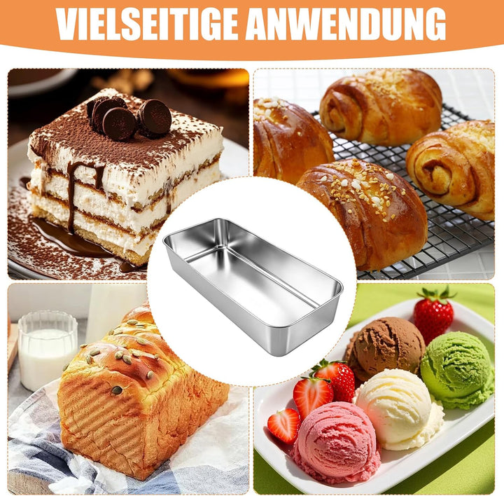3 Stück Edelstahl Brotbackform, 33x15x6cm Brotbackform Kasten, Backform Rechteckig, Backformen, Kast
