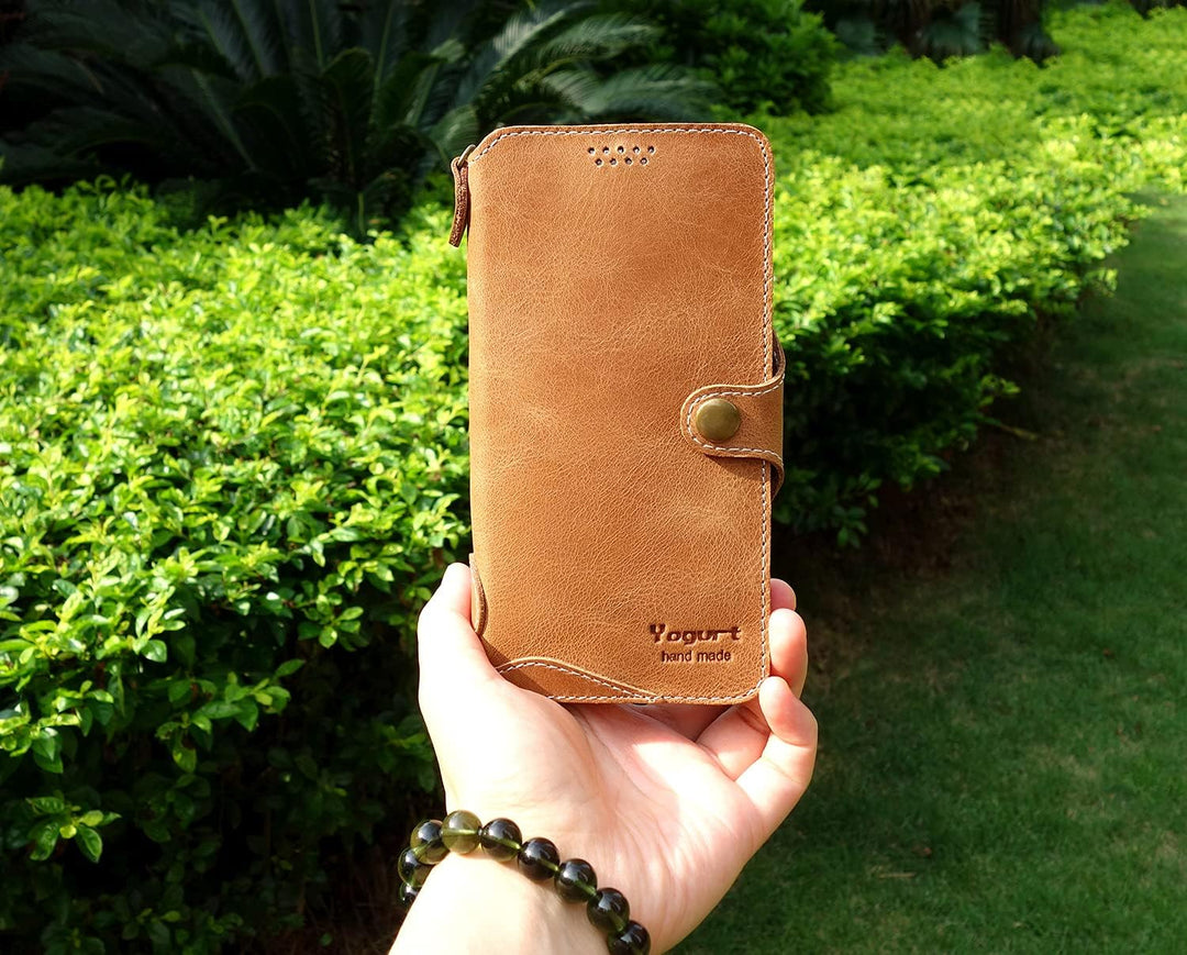 Yogurt Lederhülle für iPhone 14, Hülle Ledertasche Echtleder Case Handyhülle für iPhone 14, 6.1 Zoll