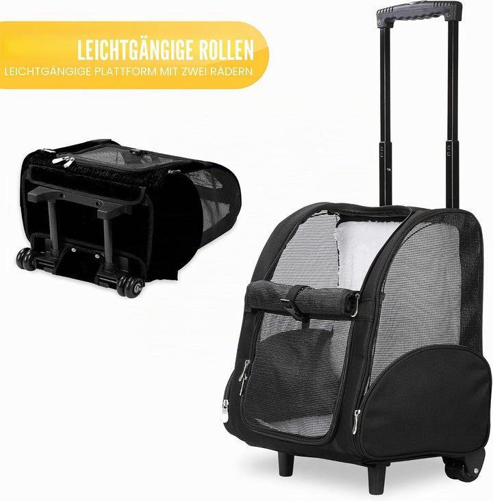 Kopeks Deluxe-Rucksack/Reisetasche für Haustiere mit Doppelrollen, Large, schwarz 1 Stück (1er Pack)