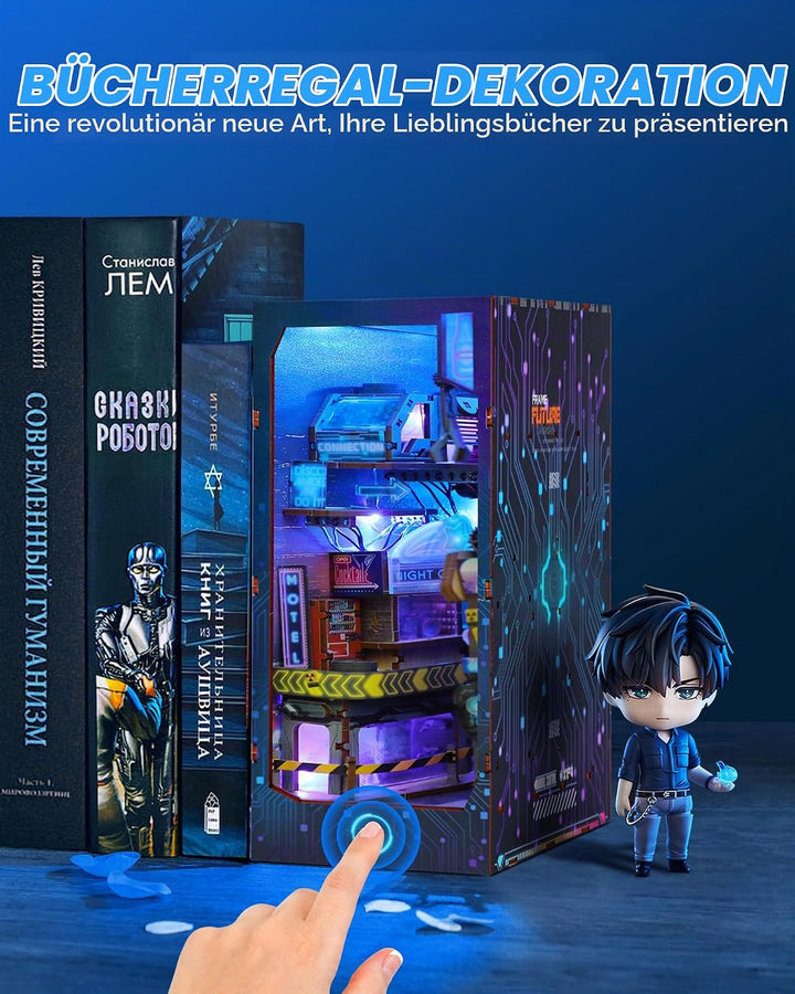 Quanquer DIY Book Nook Kit_Puppenhaus Holz Miniatur Haus Kit Mit Staubschutzhülle,Möbeln,LED-Licht,