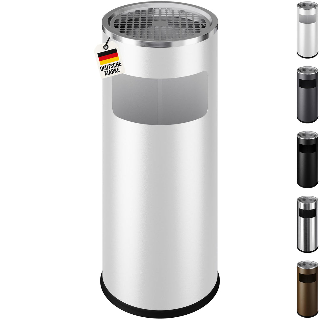 WELLGRO 2 in 1 Standaschenbecher Edelstahl für draussen – Wetterfester Standascher weiss mit Mülleim