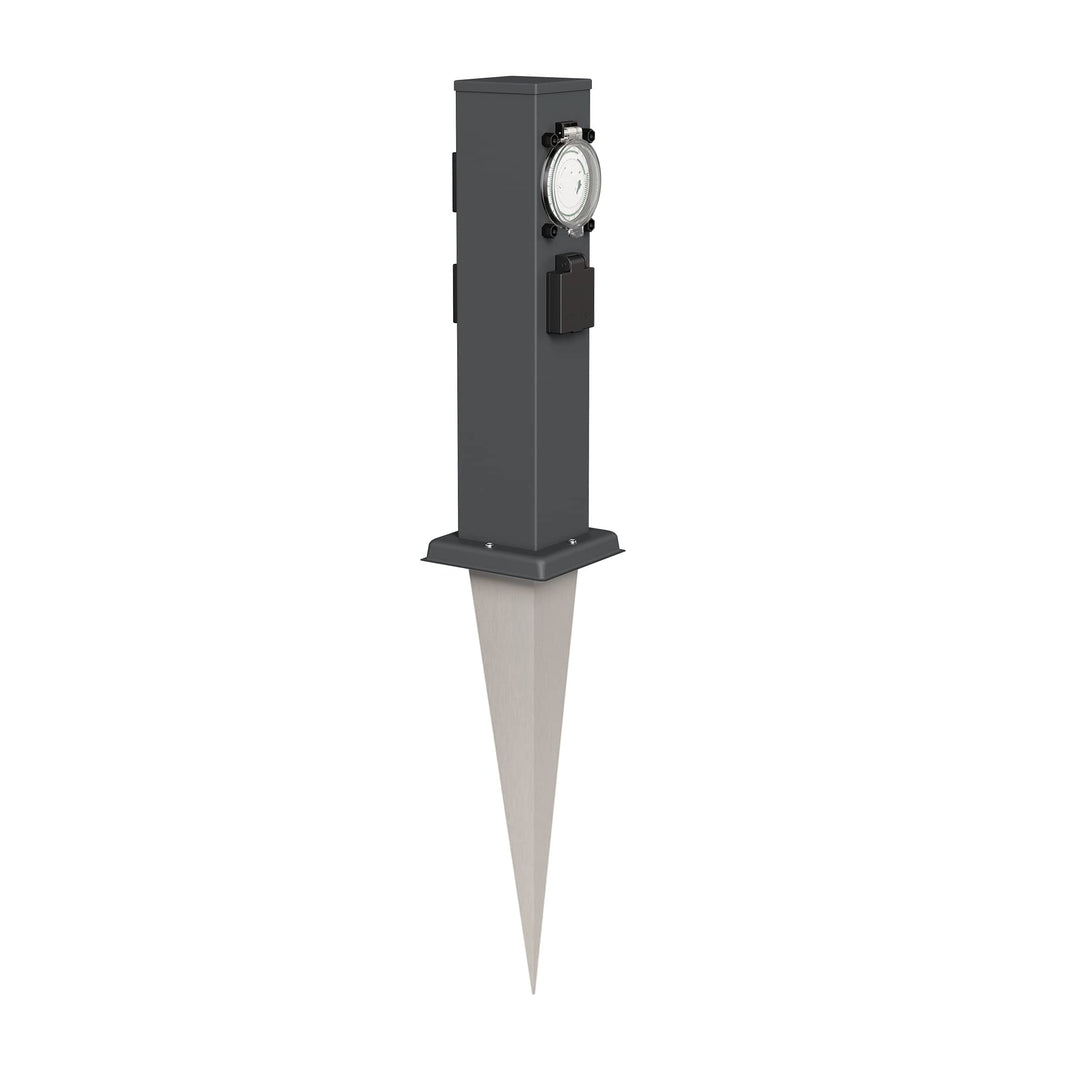 ledscom.de Garten-Steckdosen-Säule Polly mit Erdspiess für aussen, IP44, 3-Fach mit Timer/Zeitschalt