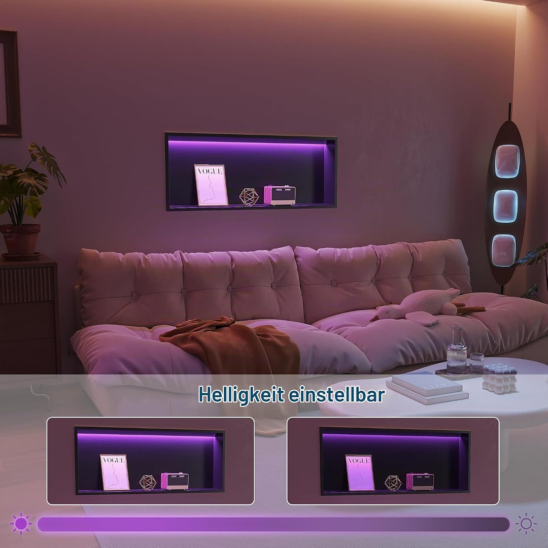 Wandnische Dusche Edelstahl mit RGB LED-Licht, Eingebettete Duschnische Schwarz Einzelregal Lagerung