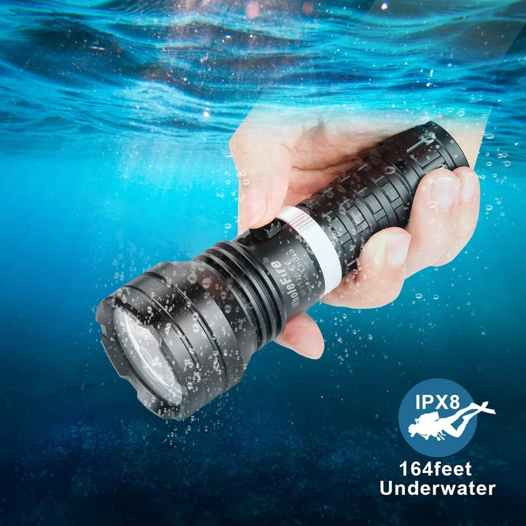 WholeFire Tauchlampe LED Extrem Hell 10000 Lumens, IPX8 Wasserdicht 50M Unterwasser Taschenlampe, XH