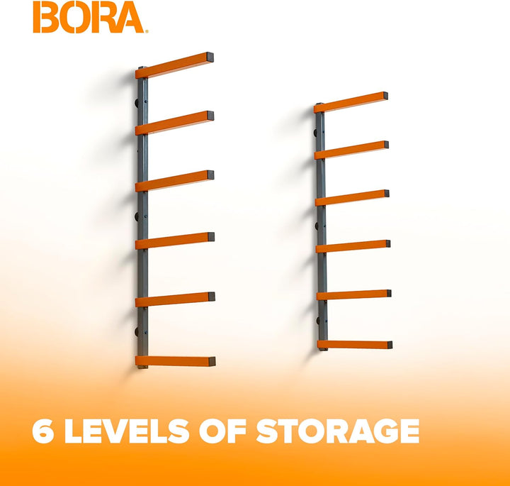 Bora Holzorganizer und Holzaufbewahrung Metallregal mit 6-stufiger Wandhalterung - Innen und Aussen