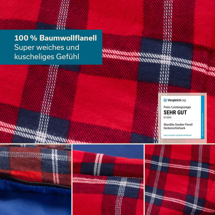 Skandika Deckenschlafsack Dundee Flanell | Baumwolle, Luxus-Qualität, koppelbar, Doppelschlafsack, 3