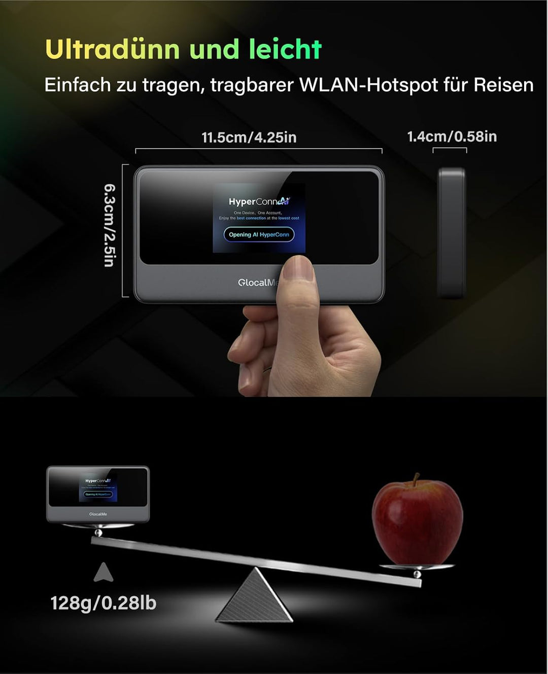 GlocalMe MeowGo 4G Mobiler WLAN Router, DL 390 Mbit/s/UL150 Mbit/s, Mobiles Internet für global 200