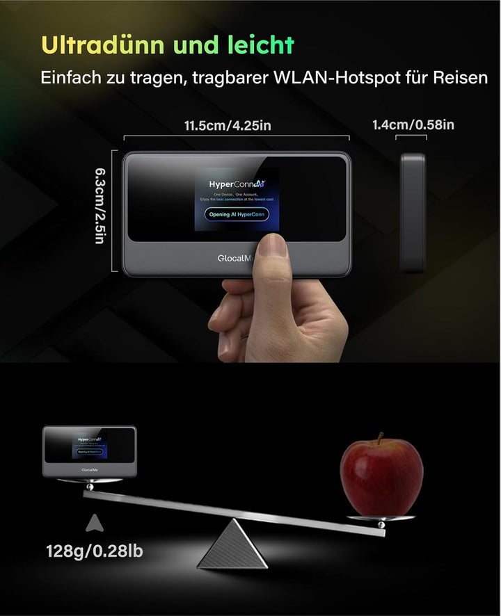 GlocalMe MeowGo 4G Mobiler WLAN Router, DL 390 Mbit/s/UL150 Mbit/s, Mobiles Internet für global 200