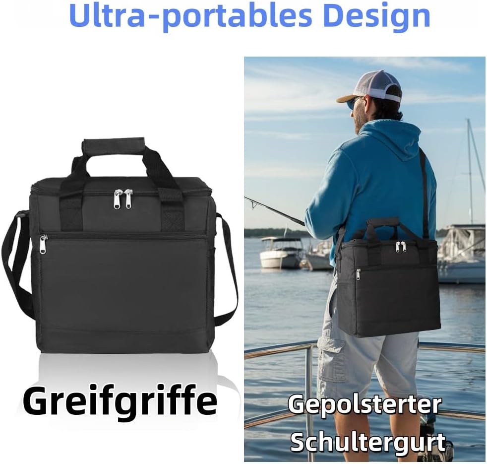 Kühltasche mit 3 Eissacksätzen, Wasserdicht, 18 Dosen Kapazität, 20 Stunden Kühldauer, für Strand un