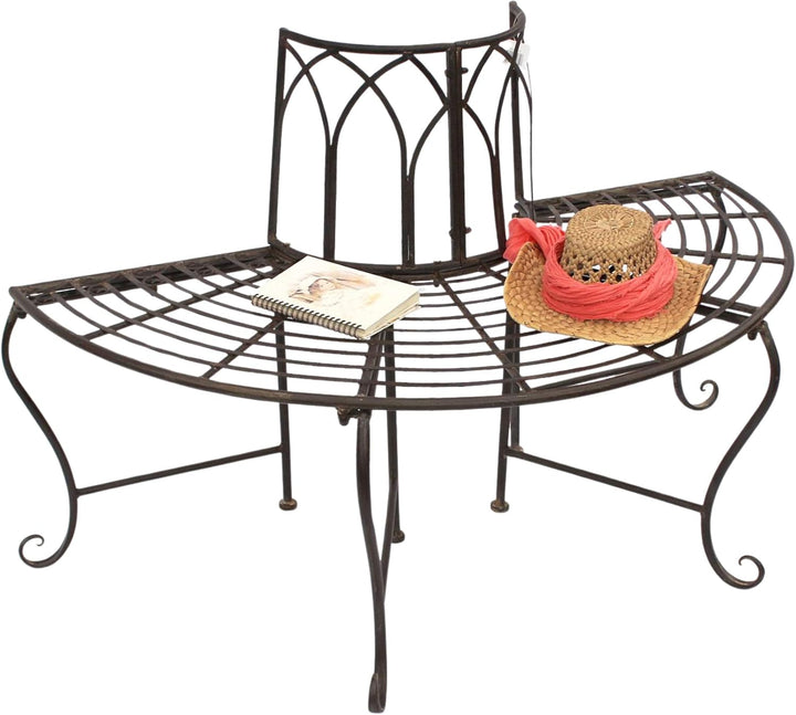 DanDiBo Baumbank Halbrund Metall Wetterfest Braun 127 cm 3 Sitzer 121071 Gartenbank mit Rückenlehne