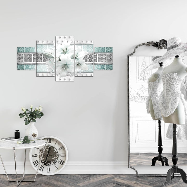 Runa Art Wandbilder Blumen Lilien 5 Teilig Bild auf Vlies Leinwand Deko Wohnzimmer Abstrakt Grau Tür