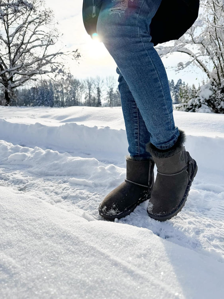 Rohn Lammfell Boots Stockholm, Winter-Stiefel aus 100% Lammfell, warme Schneeschuhe 37 EU Grau, 37 E