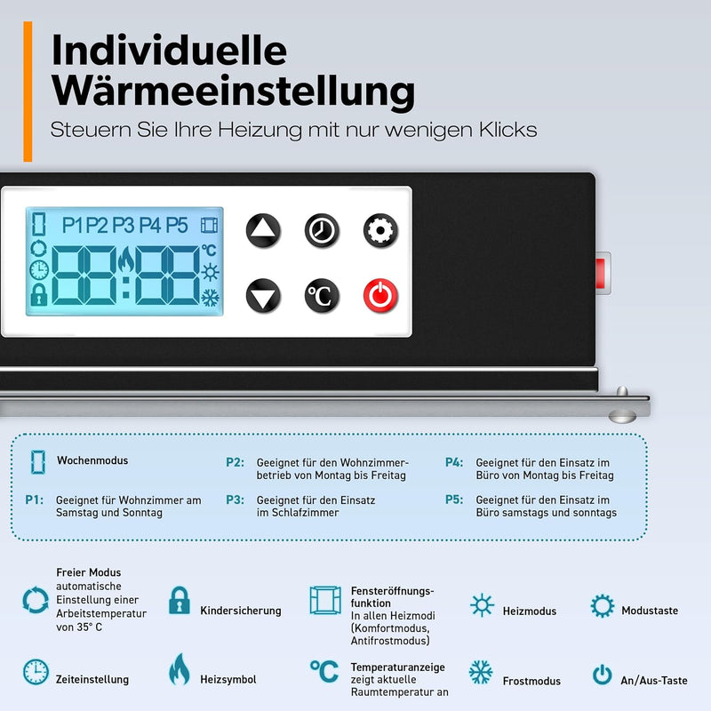 TRESKO Infrarotheizung Standgerät 1000W | Wandheizung elektrisch | Konvektor Heizung inkl. Standfüss