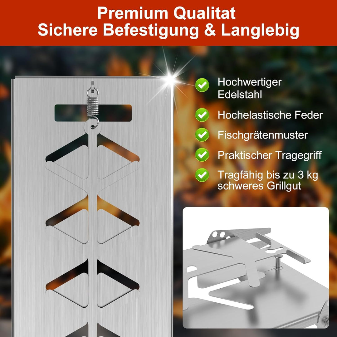 Flammlachsbrett | Extra breit 18cm Fisch Grillhalter Edelstahl | Grillzubehör für Feuerschale und Ku