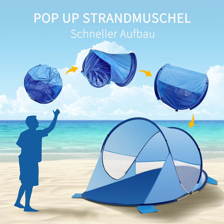 Duhome Strandmuschel Pop Up, Strandzelt für 1-3 Personen Tragbar Beach Zelt mit UV-Schutz Einfacher