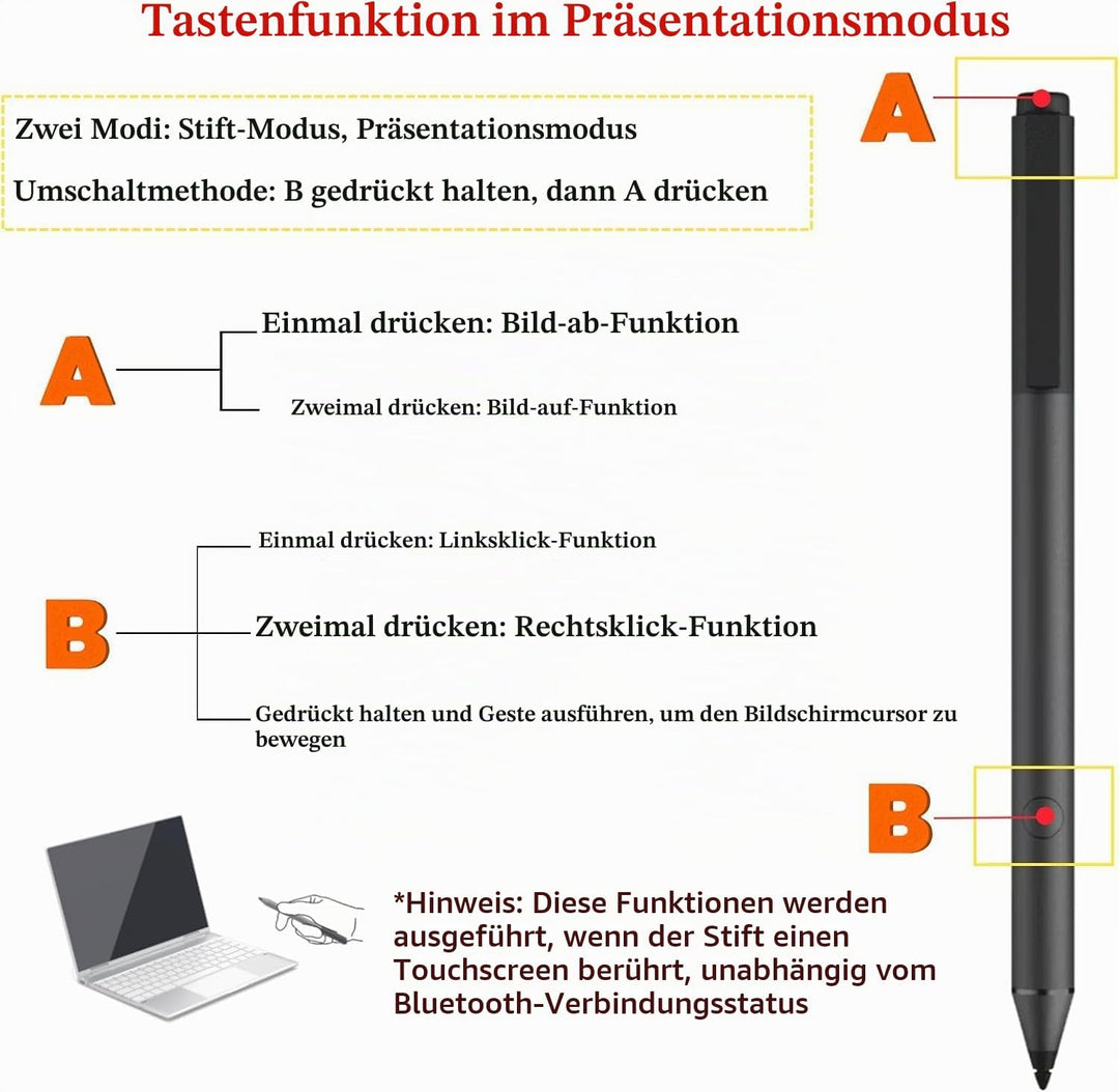 Tilt Pen für HP Tilt Pen (2MY21AA) Digitaler Eingabestift, 2 programmierbare Tasten, Bluetooth, aufl