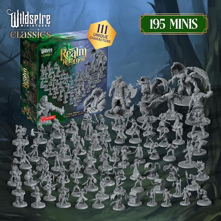 The Realm Set - Grey Version - 195 Minis - Heroes, Monsters, NPC for DND Miniatures Bulk I 28mm Dung