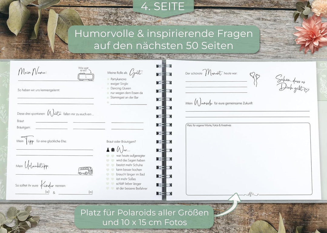 Love Notes Gästebuch Hochzeit mit Fragen zum Ausfüllen, Salbei | Hochwertiges Hochzeitsbuch für unve