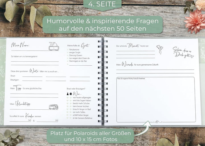 Love Notes Gästebuch Hochzeit mit Fragen zum Ausfüllen, Salbei | Hochwertiges Hochzeitsbuch für unve