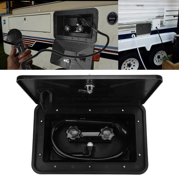 Qiilu Aussendusche für Wohnmobile Schwarzes ABS-Aussenduschen-Kit Aussendusche für Wohnmobile mit 2