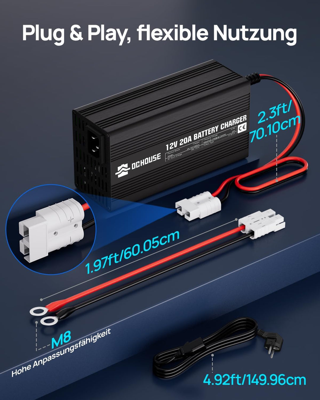 DCHOUSE 12V 20A Lithium Batterie Ladegerät 14.6V LiFePO4 Batterieladegerät mit Batterie-Schnellansch