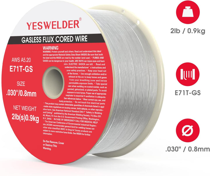 YESWELDER Flux Core Gasless Mig Wire, Mild Steel E71TGS .030-Diameter, 2-Pound Strong ABS Plastic Sp