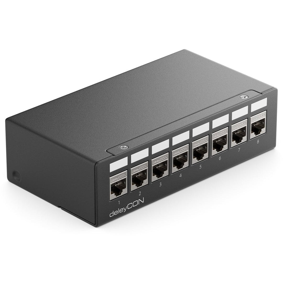 deleyCON 8 Port CAT7 Patchpanel Set mit 8x CAT.7 RJ45 Keystone Jack Modul STP 10 Gbit/s - Verteilerf