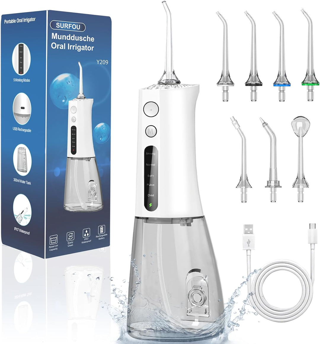SURFOU Munddusche Kabellos Water Flosser for Teeth, Elektrische Wasserflosser für Zähne Oral Irrigat