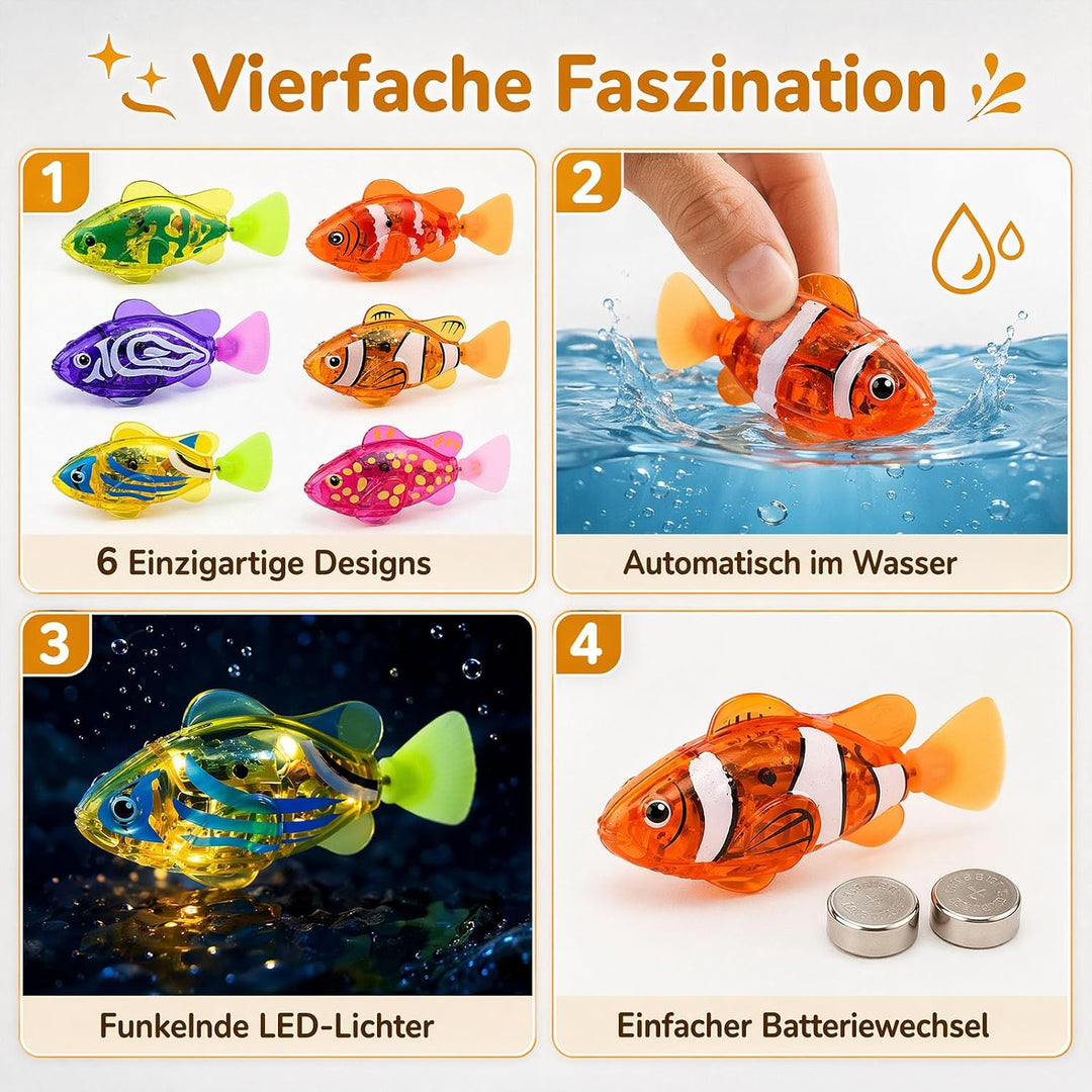 Robo Fish 6 Stück, Katzenspielzeug Fisch mit LED Licht, Interaktives Schwimmendes Roboter Fisch Spie