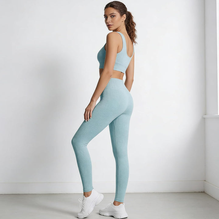 Damen Sportanzüge Jogginganzug Sport Sets 2 Teilig Workout Outfit Set Sport Crop Top+Hohe Taille Yog