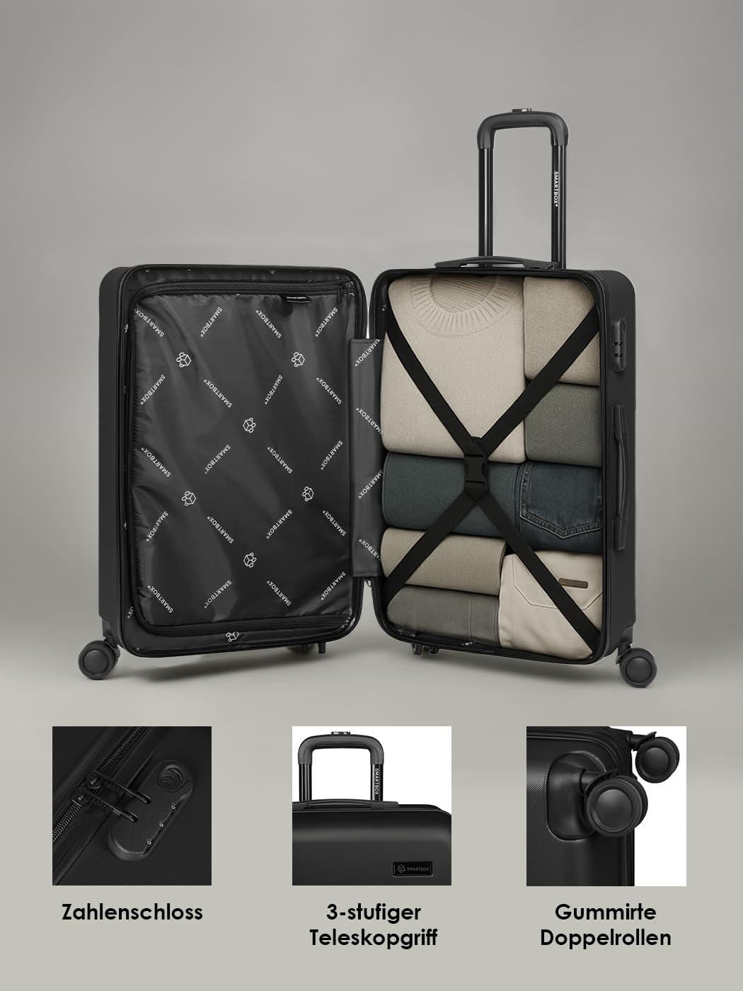 Smartbox Hartschalen Check-in Koffer für Damen & Herren | Mittelgrosser M Trolley 43 x 27 x 66 cm au