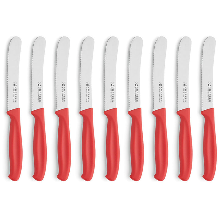 Kuppels KITCHEN LINE Frühstücksmesser Set 9 teilig mit Wellenschliff rot, scharfes Brötchenmesser, K