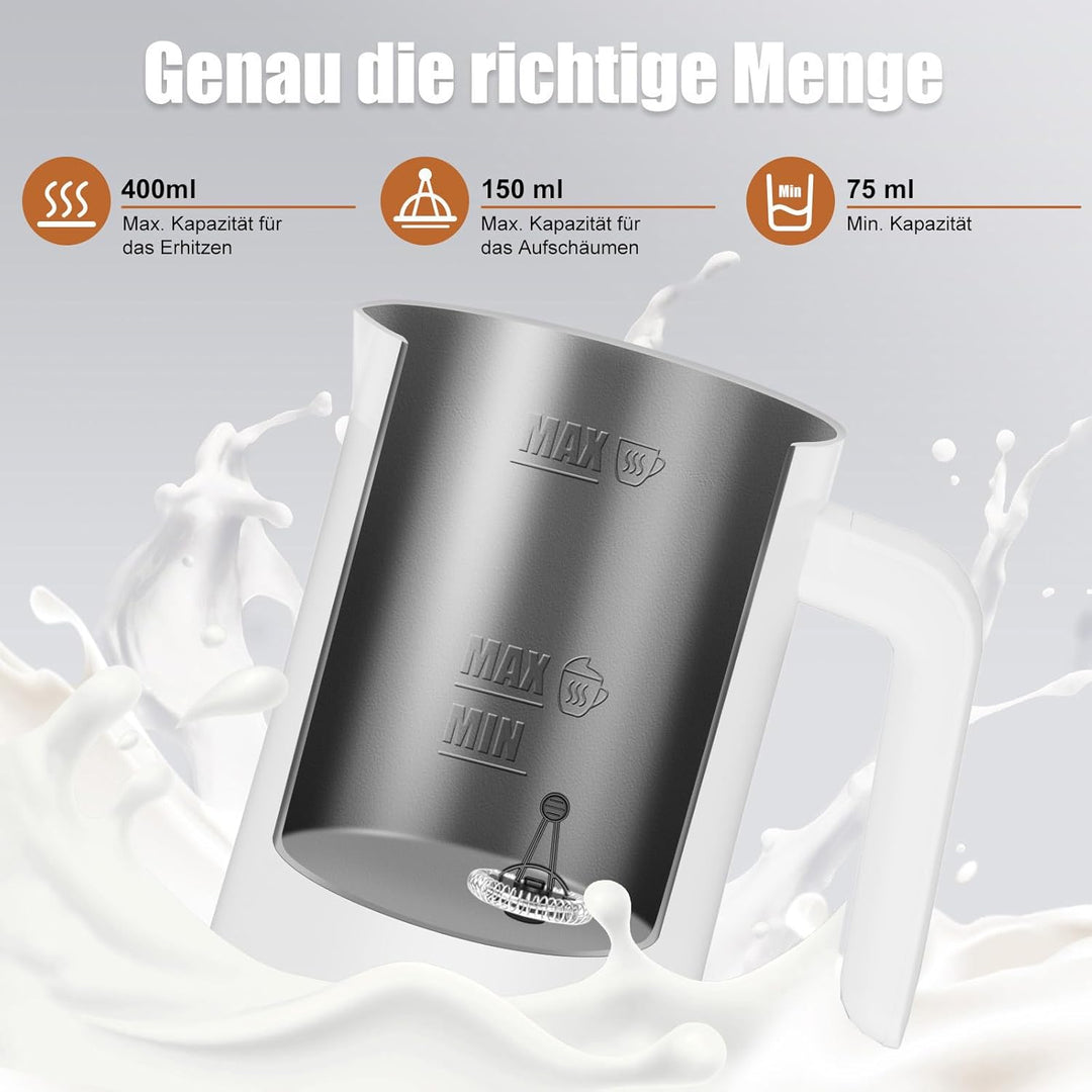 Milchaufschäumer, 400 ml Milchaufschäumer Elektrischer 4-in-1 für Heissen und Kalten Milchschaum, Au