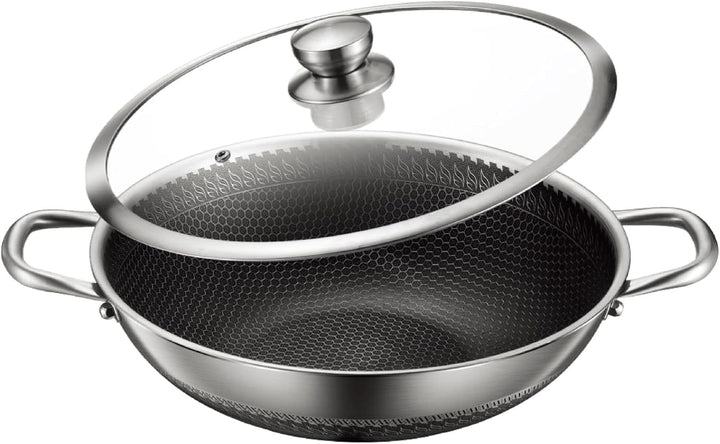 Wok Topf Edelstahl Wabenstruktur Ø36cm Induktion Anti Haft Kratzfest in Silber