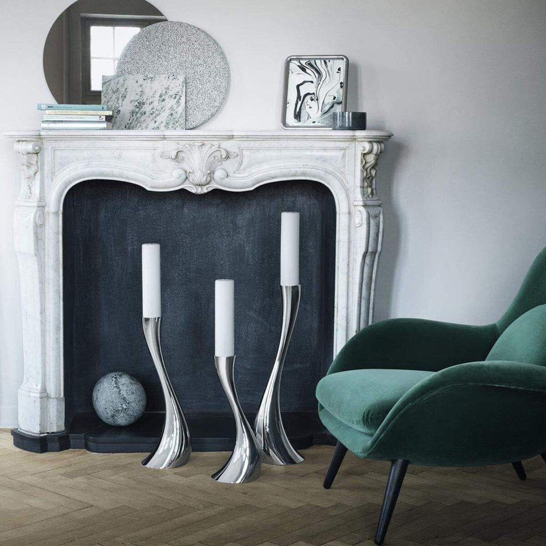 Georg Jensen Cobra Boden Kerzenhalter, Metall, Steel Silver, M, M