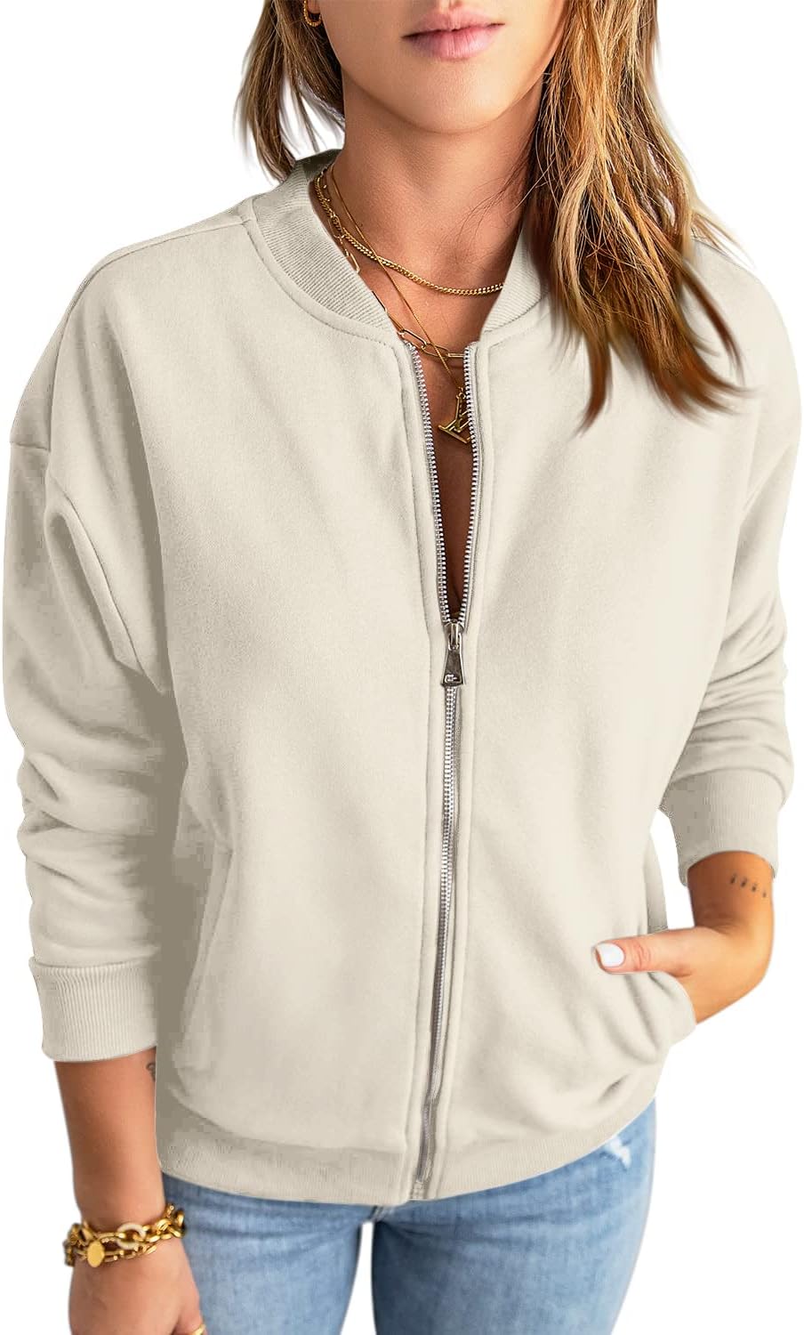 GeGekoko Zip Sweatshirt Damen übergrosse Jacket Sweatshirt Einfarbige Loose Langarm Tops Oberteile m