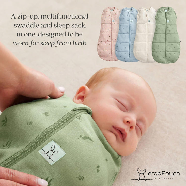 ergoPouch Baby Pucksack Cocoon, 0-3 Monate, Ganzjahres | Sage | TOG 1.0 | Bio-Baumwolle | Zwei-Wege